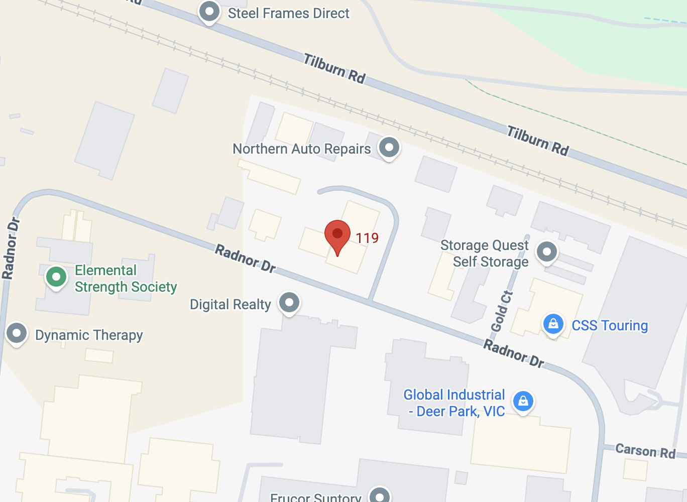 Map showing Chenvel head office at 119 Radnor Drive, Deer Park VIC 3023